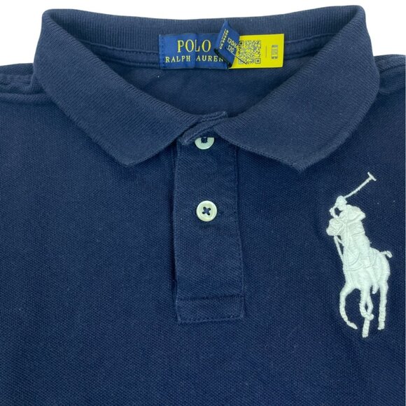 Polo Ralph Lauren Kids Navy Polo Shirt With White Pony Logo & 3 Patch Size 7 - Picture 3 of 8